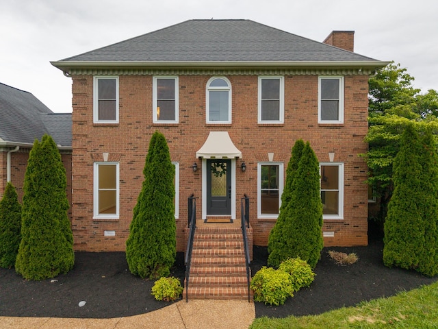 8560 Coopertown Rd, Joelton, TN 37080 - colonial-style house with brick siding, a chimney, and a shingled roof