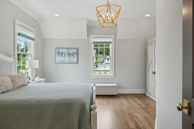 8118 Heirloom Blvd, College Grove, TN 37046 - bedroom featuring a chandelier, baseboards, light wood-type flooring, and recessed lighting