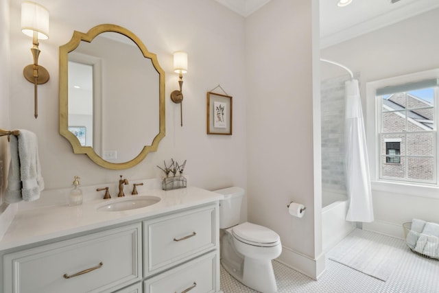8118 Heirloom Blvd, College Grove, TN 37046 - bathroom featuring vanity, toilet, shower / bath combination with curtain, and tile patterned flooring