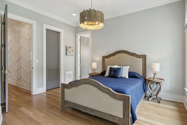 8118 Heirloom Blvd, College Grove, TN 37046 - bedroom with a chandelier, baseboards, wood finished floors, recessed lighting, and crown molding