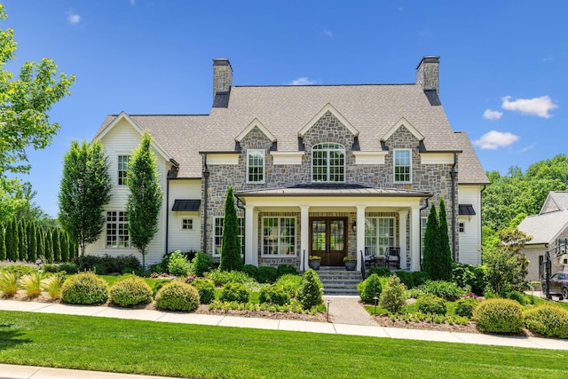 8118 Heirloom Blvd, College Grove, TN 37046 - french provincial home with a porch, a chimney, and a front lawn