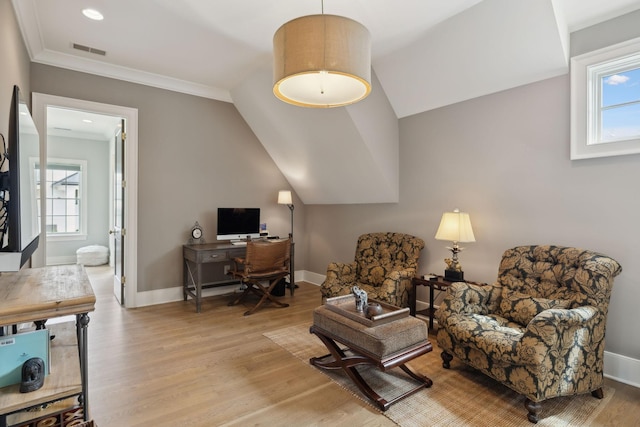 8118 Heirloom Blvd, College Grove, TN 37046 - living area with light wood-style flooring, healthy amount of natural light, a desk, baseboards, and lofted ceiling