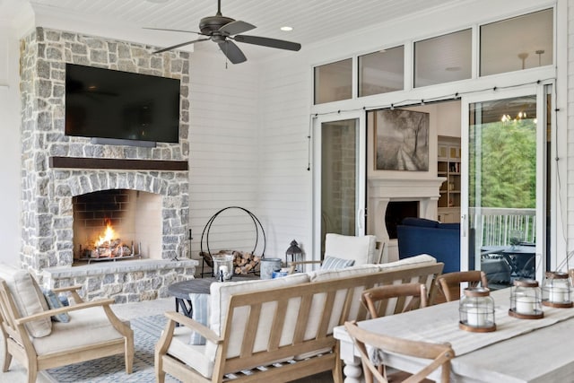 8118 Heirloom Blvd, College Grove, TN 37046 - view of patio / terrace featuring a fireplace, outdoor dining space, and ceiling fan