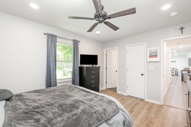 106 Aaron Dr, Burns, TN 37029 - bedroom with light wood-style flooring, recessed lighting, a ceiling fan, and baseboards