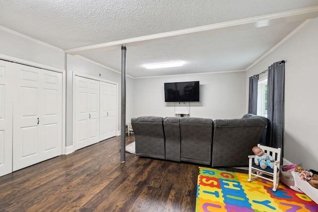 345 Big Spring Hollow Rd, Pulaski, TN 38478 - living area with wood finished floors, crown molding, and a textured ceiling