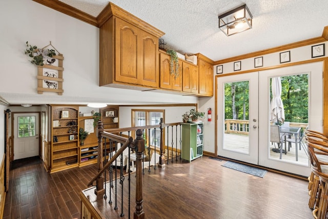 345 Big Spring Hollow Rd, Pulaski, TN 38478 - interior space featuring ornamental molding, french doors, wood finished floors, a textured ceiling, and baseboards