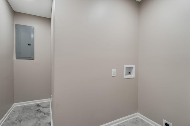 209 Franklin Park, Winchester, TN 37398 - laundry room with electric panel, marble look tile flooring, hookup for a washing machine, and hookup for an electric dryer