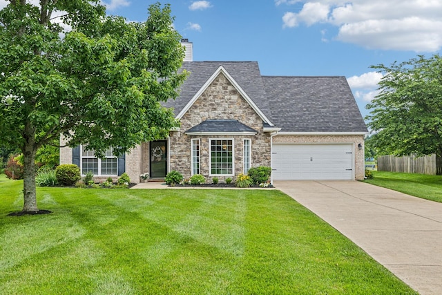3065 Sakari Cir, Spring Hill, TN 37174 - view of front of house with a garage, concrete driveway, stone siding, a chimney, and a shingled roof
