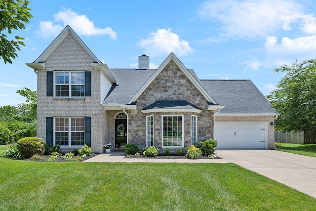 3065 Sakari Cir, Spring Hill, TN 37174 - view of front facade with driveway, a garage, a chimney, roof with shingles, and brick siding