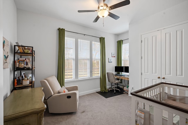 1308 Belgove Aly, Antioch, TN 37013 - carpeted bedroom featuring a desk, a closet, ceiling fan, and baseboards