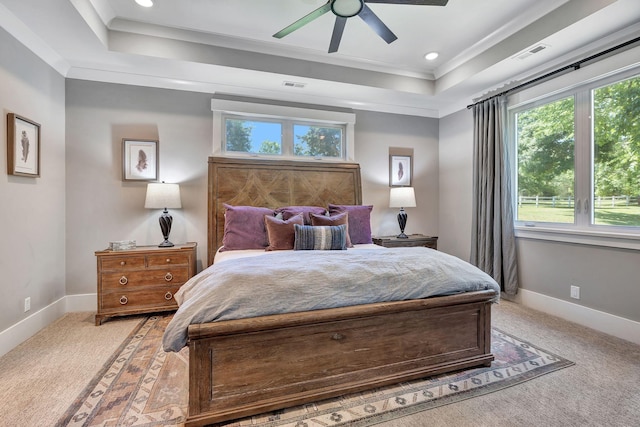 2670 Morgan Rd, Joelton, TN 37080 - bedroom with a raised ceiling, light colored carpet, ornamental molding, baseboards, and recessed lighting