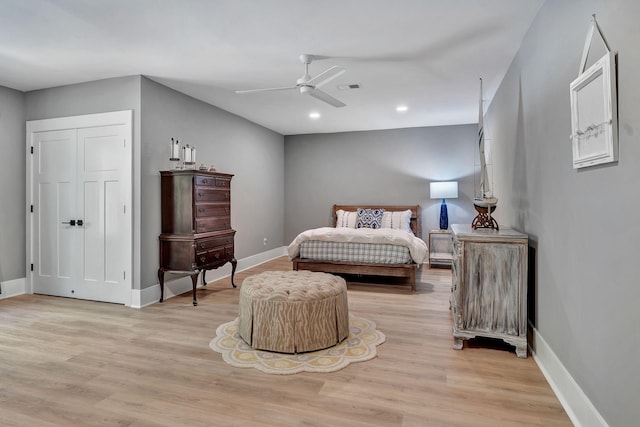 2670 Morgan Rd, Joelton, TN 37080 - bedroom with light wood-style floors, baseboards, recessed lighting, and a ceiling fan