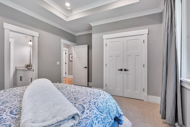 2670 Morgan Rd, Joelton, TN 37080 - carpeted bedroom with ornamental molding, baseboards, a closet, ensuite bathroom, and recessed lighting