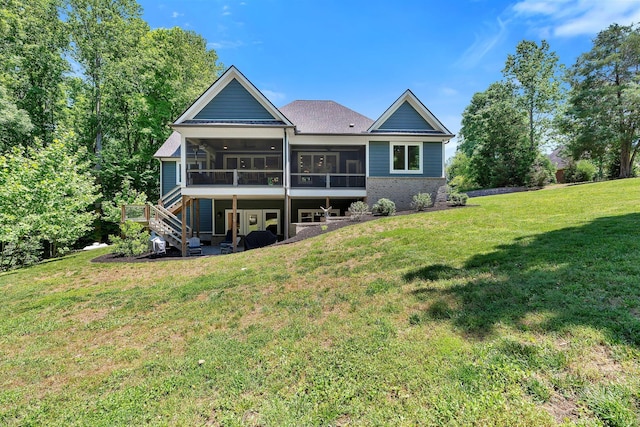 2670 Morgan Rd, Joelton, TN 37080 - rear view of property with a sunroom, a yard, and stairway