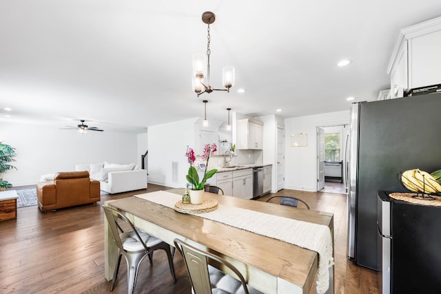 800 Snapdragon Ct, Clarksville, TN 37042 - dining space featuring a chandelier, recessed lighting, a ceiling fan, and dark wood finished floors