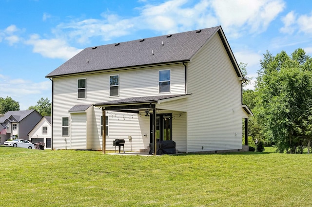 800 Snapdragon Ct, Clarksville, TN 37042 - rear view of property with ceiling fan, a patio, a yard, and a shingled roof