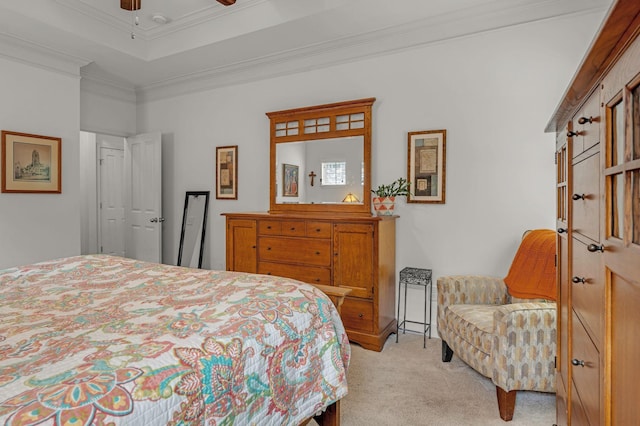1144 Frewin St, Nolensville, TN 37135 - bedroom featuring light carpet, crown molding, a raised ceiling, and ceiling fan