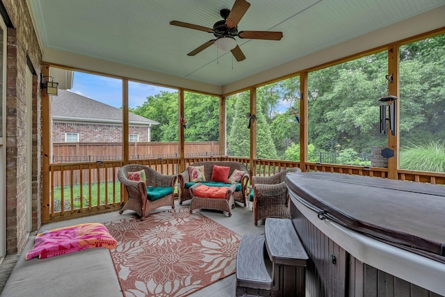 1144 Frewin St, Nolensville, TN 37135 - sunroom with a jacuzzi, an outdoor living space, and ceiling fan