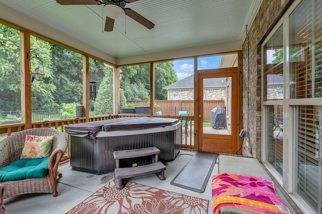 1144 Frewin St, Nolensville, TN 37135 - sunroom featuring a jacuzzi and ceiling fan