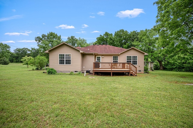2480 Mount Lebanon Rd, Lewisburg, TN 37091 - back of house with crawl space, a lawn, and a deck
