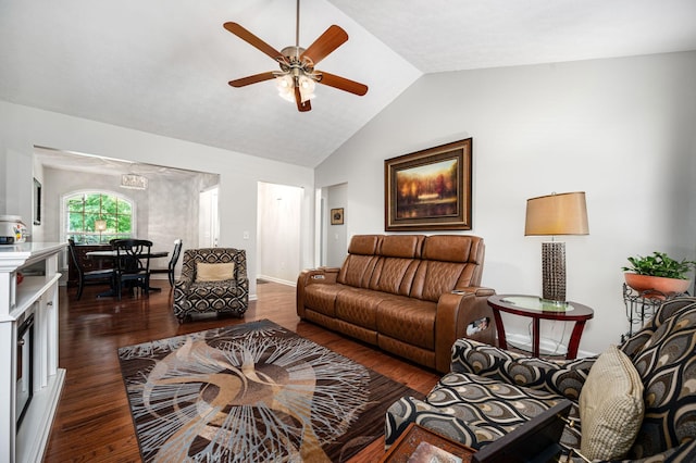 2480 Mount Lebanon Rd, Lewisburg, TN 37091 - living area with lofted ceiling, wood finished floors, and ceiling fan