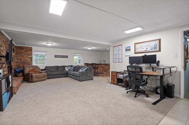 1310 Tabitha Dr, Hixson, TN 37343 - office area featuring brick wall and carpet