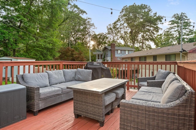 1310 Tabitha Dr, Hixson, TN 37343 - wooden deck featuring an outdoor living space and grilling area