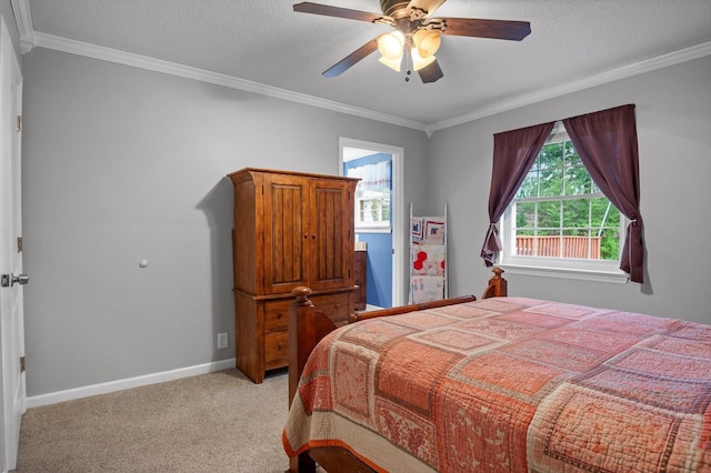 1310 Tabitha Dr, Hixson, TN 37343 - bedroom with multiple windows, light carpet, ornamental molding, baseboards, and a ceiling fan