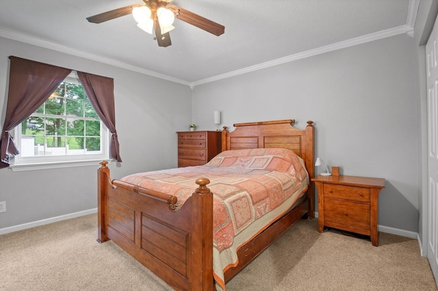 1310 Tabitha Dr, Hixson, TN 37343 - bedroom with light colored carpet, crown molding, baseboards, and a ceiling fan