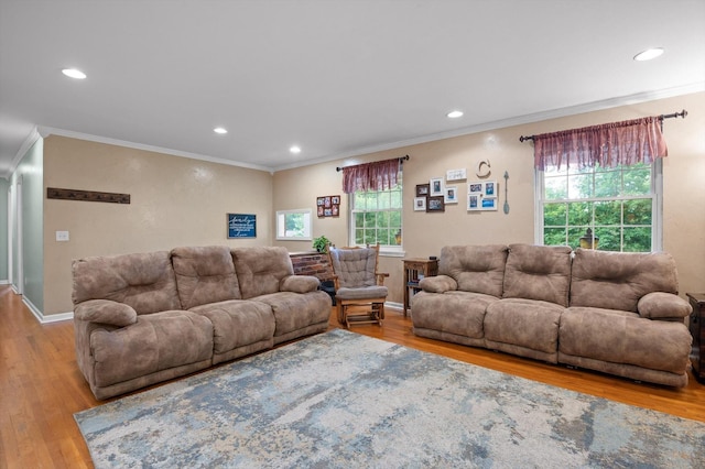 1310 Tabitha Dr, Hixson, TN 37343 - living area featuring recessed lighting, wood finished floors, healthy amount of natural light, ornamental molding, and baseboards