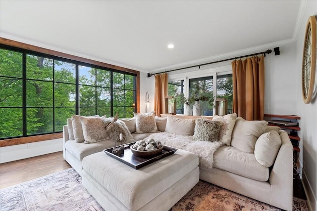 5400 Hillsboro Pike, Nashville, TN 37215 - living room with ornamental molding, wood finished floors, and recessed lighting