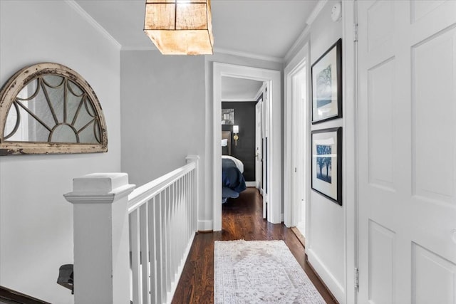 5400 Hillsboro Pike, Nashville, TN 37215 - corridor with dark wood finished floors, crown molding, an upstairs landing, and baseboards
