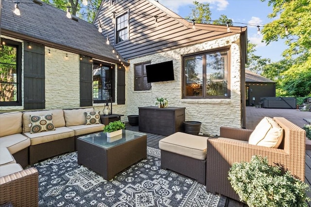 5400 Hillsboro Pike, Nashville, TN 37215 - deck with a hot tub, an outdoor hangout area, and a patio area