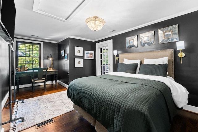5400 Hillsboro Pike, Nashville, TN 37215 - bedroom with wood finished floors, an office area, baseboards, attic access, and ornamental molding