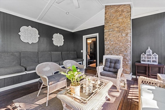 5400 Hillsboro Pike, Nashville, TN 37215 - living room featuring wood finished floors, a ceiling fan, and lofted ceiling