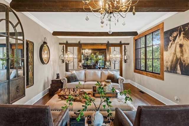 5400 Hillsboro Pike, Nashville, TN 37215 - living room with a chandelier, wood finished floors, baseboards, and ornamental molding