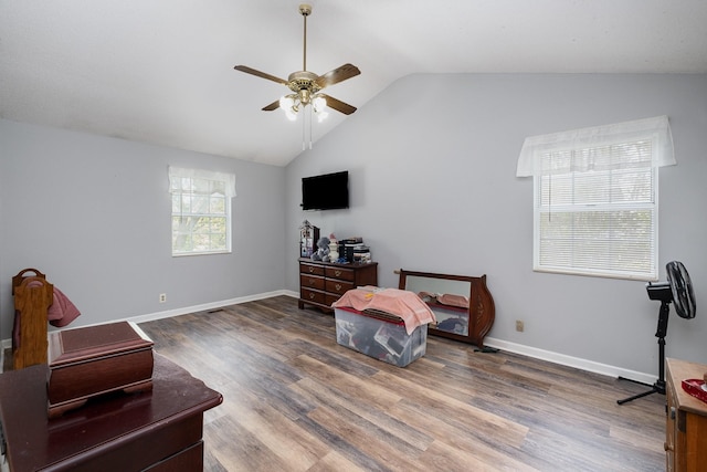 1113 Jacksons Valley Rd, Hermitage, TN 37076 - sitting room with ceiling fan, lofted ceiling, wood finished floors, and baseboards