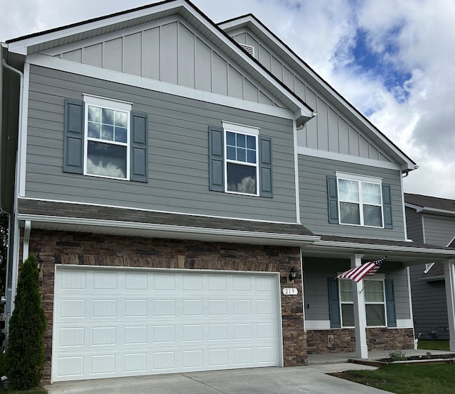 219 Stonewall Dr, Columbia, TN 38401 - craftsman inspired home with board and batten siding, stone siding, and an attached garage