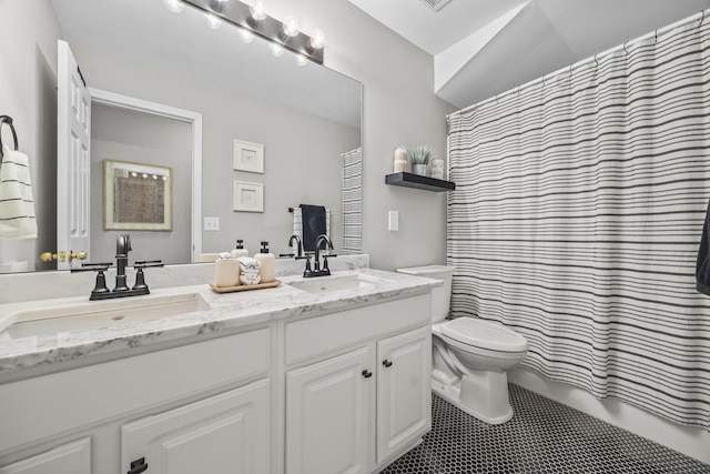 5517 Nevil Pt, Brentwood, TN 37027 - full bath featuring toilet, double vanity, and a shower with shower curtain