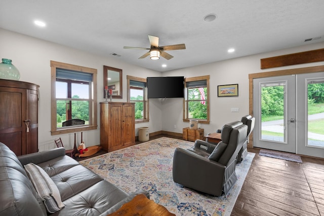 4499 Benson Rd, Springfield, TN 37172 - living room with a ceiling fan, wood finished floors, french doors, recessed lighting, and baseboards