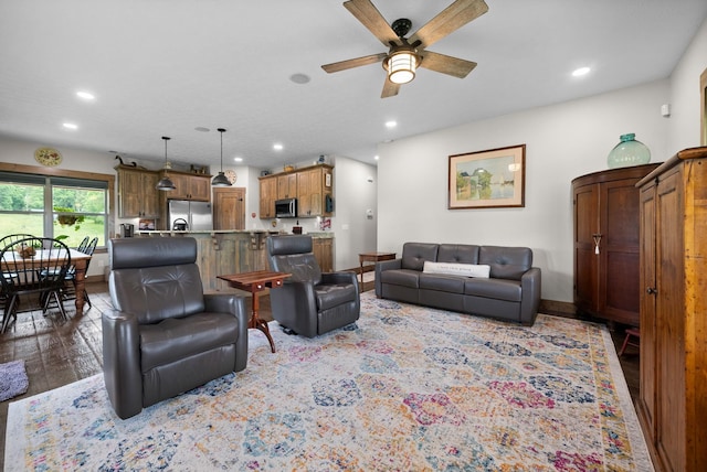 4499 Benson Rd, Springfield, TN 37172 - living room with wood finished floors, recessed lighting, ceiling fan, and baseboards