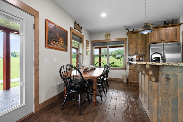 4499 Benson Rd, Springfield, TN 37172 - dining area featuring dark wood-style flooring, baseboards, plenty of natural light, recessed lighting, and a textured ceiling