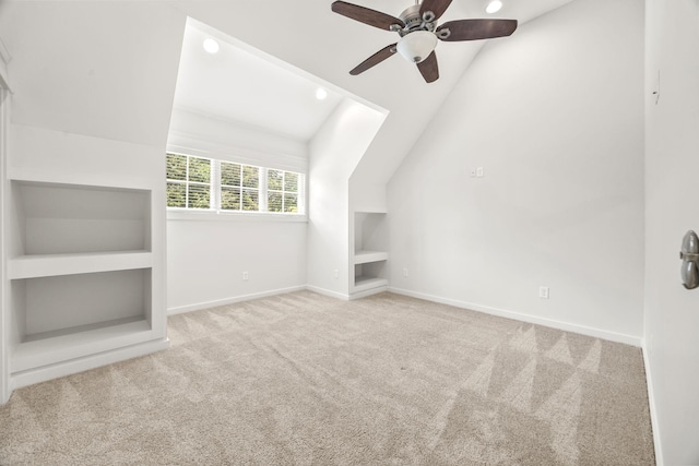 2107 Kidd Rd, Nolensville, TN 37135 - bonus room featuring lofted ceiling, built in features, carpet floors, recessed lighting, and a ceiling fan
