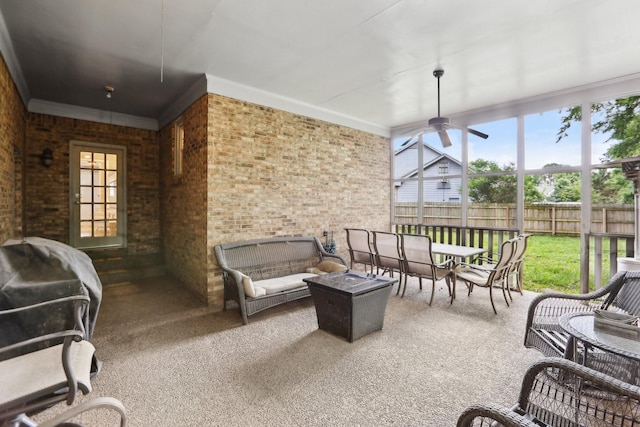 5720 Saint Charles Ct, Hermitage, TN 37076 - sunroom / solarium with ceiling fan, an outdoor living space, and outdoor dining area