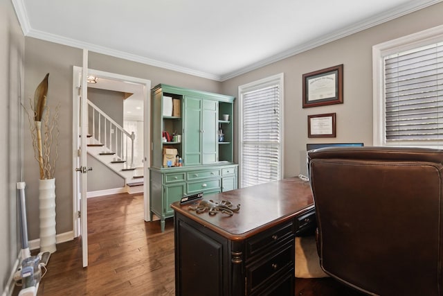 5720 Saint Charles Ct, Hermitage, TN 37076 - office space featuring dark wood-style flooring, crown molding, and baseboards