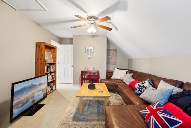 5720 Saint Charles Ct, Hermitage, TN 37076 - carpeted living area with ceiling fan, attic access, and lofted ceiling