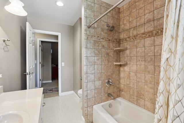 5720 Saint Charles Ct, Hermitage, TN 37076 - bathroom featuring shower / tub combo, vanity, toilet, and tile patterned flooring