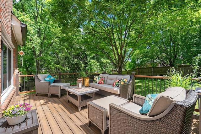 440 Ridgestone Dr, Franklin, TN 37064 - wooden deck with outdoor lounge area and a fenced backyard