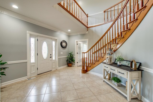 5740 Johnson Rd, Murfreesboro, TN 37127 - tiled entrance foyer featuring crown molding, stairs, baseboards, and recessed lighting
