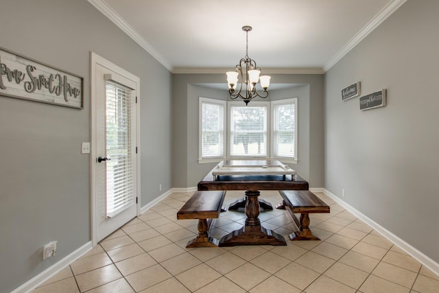 5740 Johnson Rd, Murfreesboro, TN 37127 - dining room featuring crown molding, healthy amount of natural light, a chandelier, light tile patterned floors, and baseboards